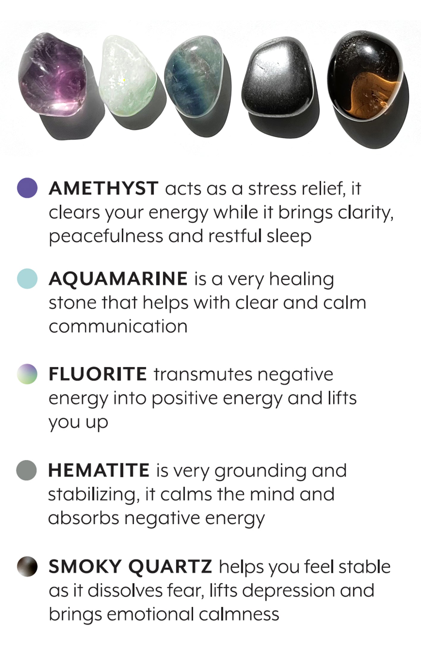 A carefully curated crystal kit, containing five crystals that work together to support your intension