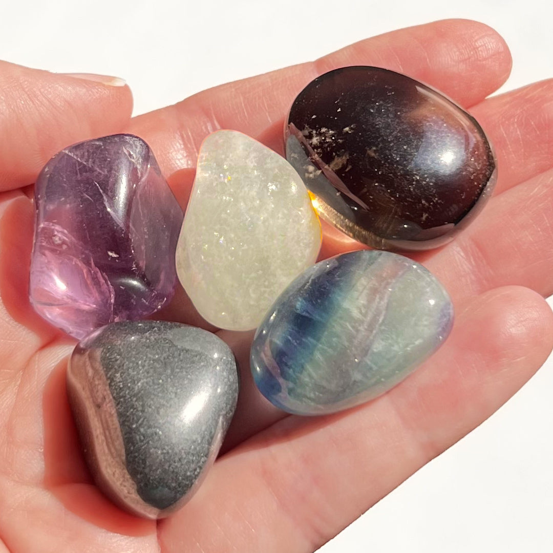 A carefully curated crystal kit, containing five crystals that work together to support your intension