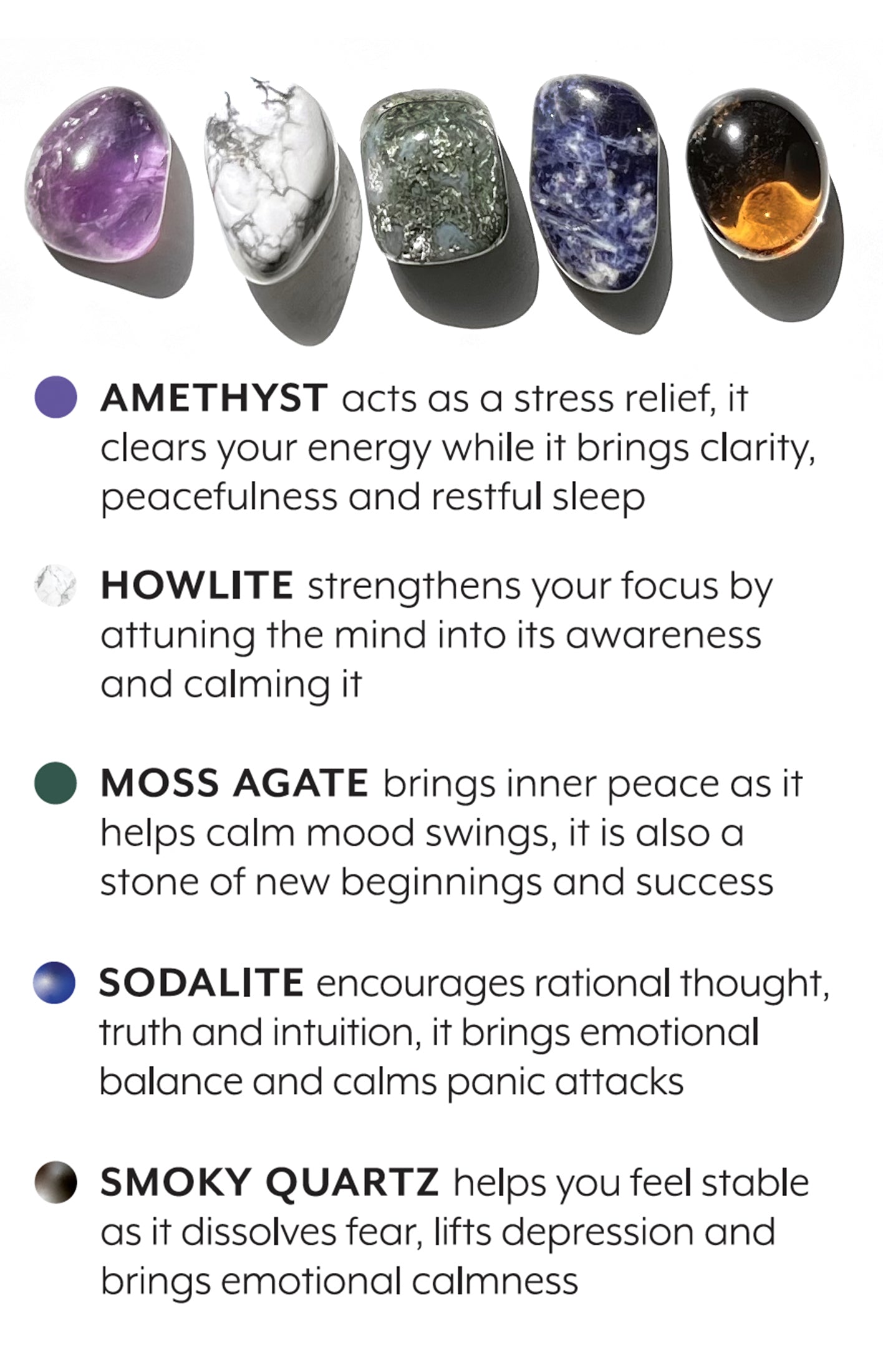 A carefully curated crystal kit, containing five crystals that work together to support your intension