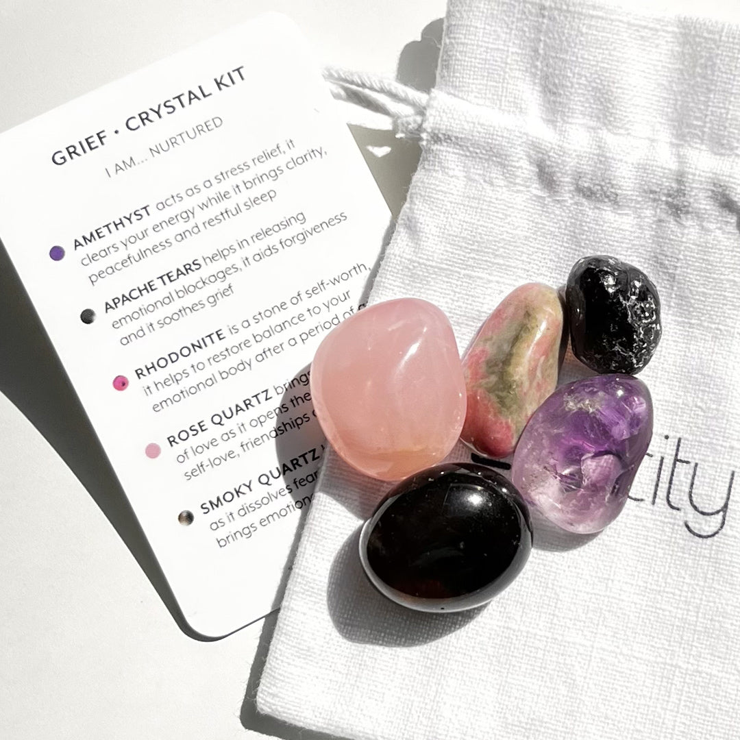 A carefully curated crystal kit, containing five crystals that work together to support your intension