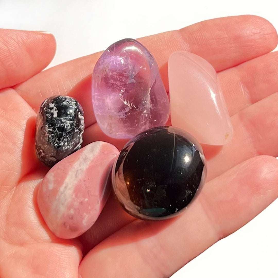 A carefully curated crystal kit, containing five crystals that work together to support your intension