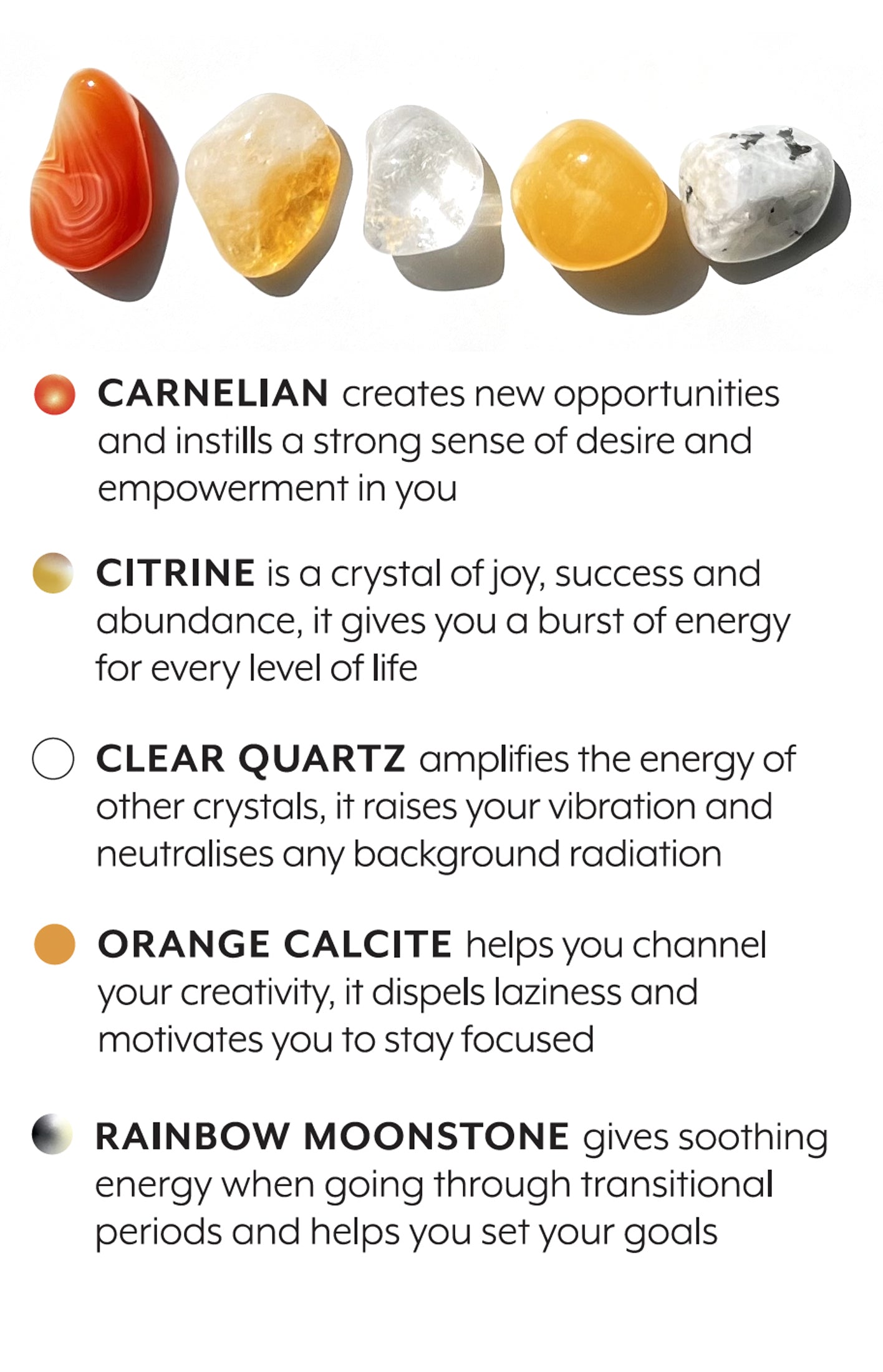 A carefully curated crystal kit, containing five crystals that work together to support your intension