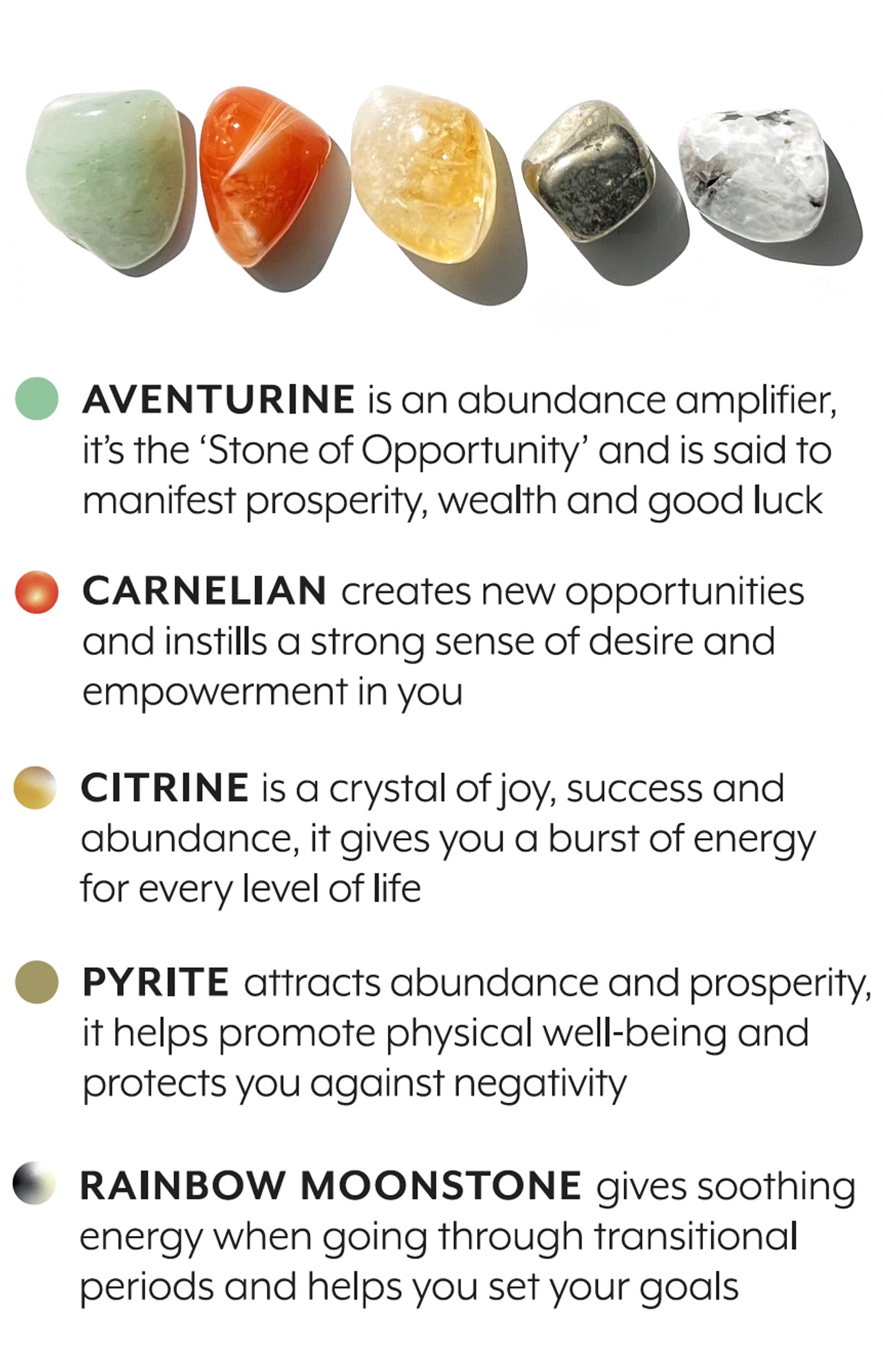 A carefully curated crystal kit, containing five crystals that work together to support your intension
