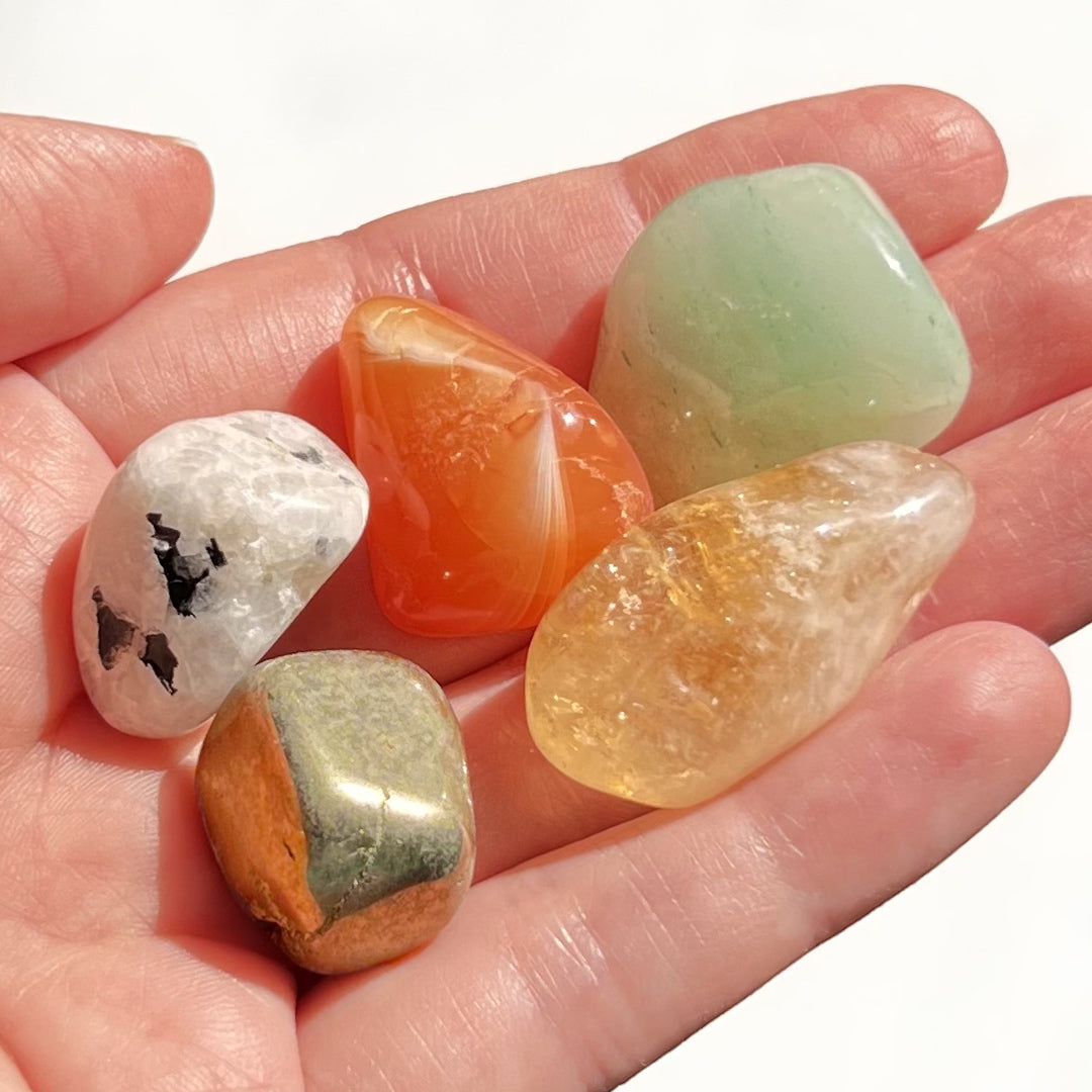 A carefully curated crystal kit, containing five crystals that work together to support your intension
