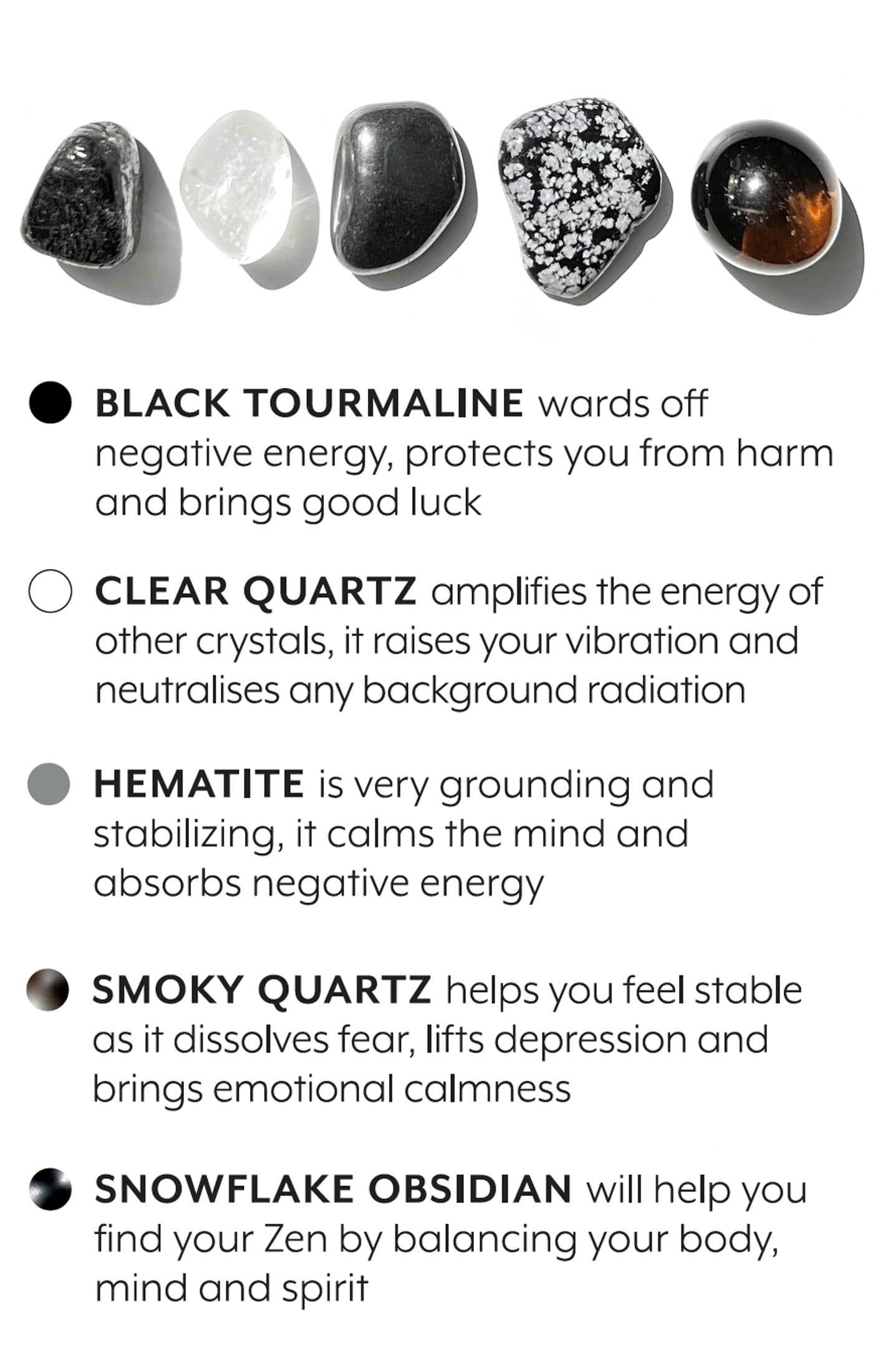 A carefully curated crystal kit, containing five crystals that work together to support your intension