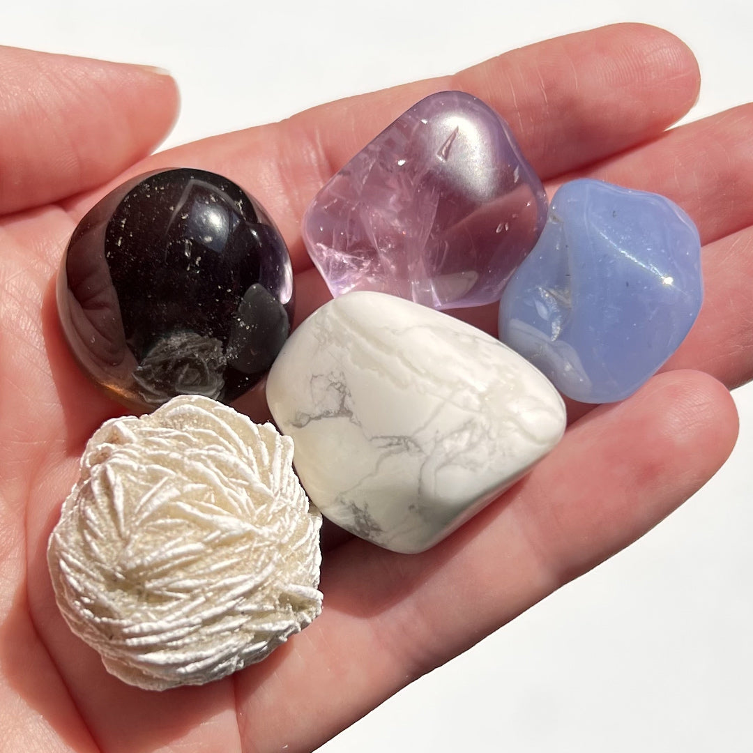 A carefully curated crystal kit, containing five crystals that work together to support your intension