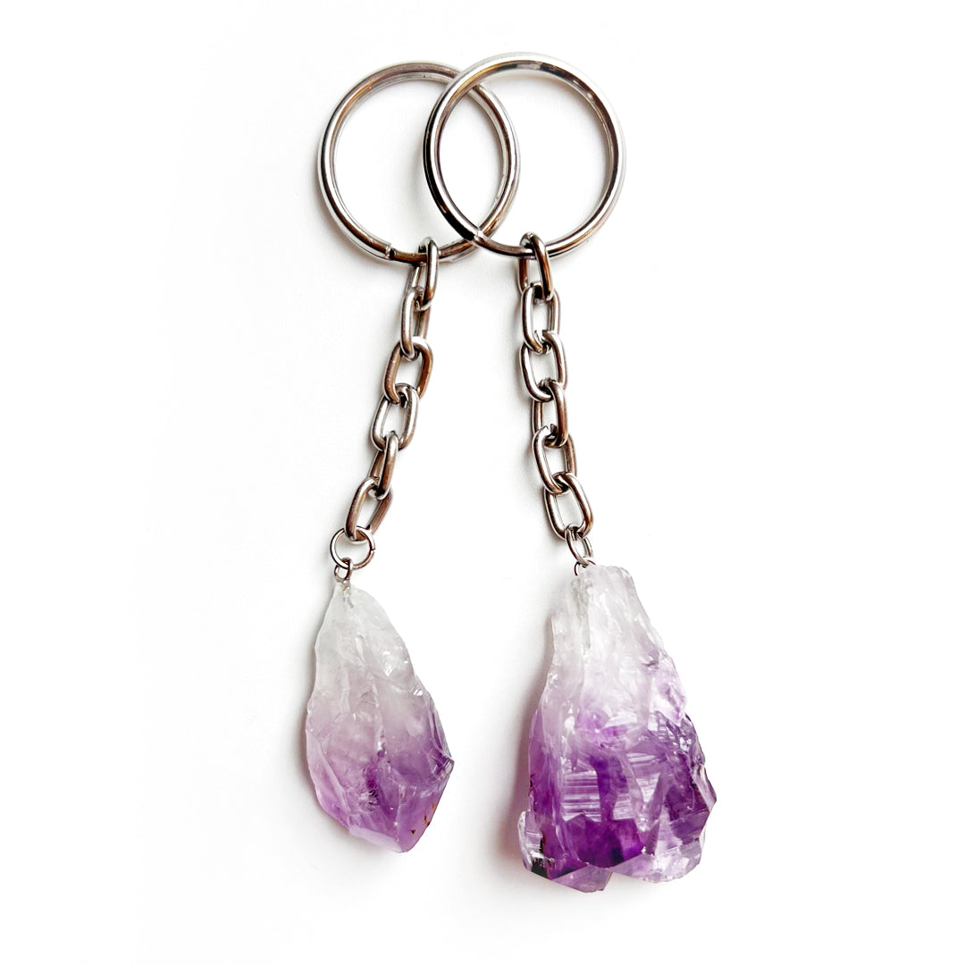 Natural Raw Amethyst Crystal Keychain