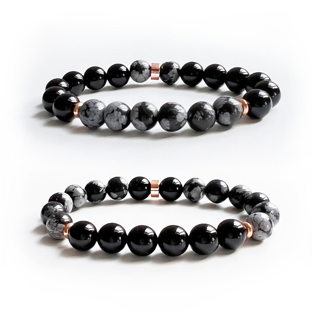 Onyx and Snowflake Obsidian crystal bracelet