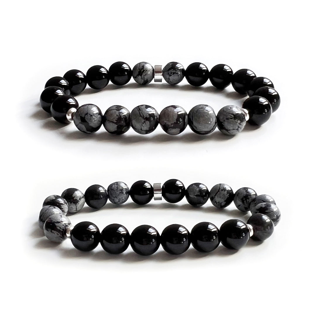 Onyx and Snowflake Obsidian crystal bracelet