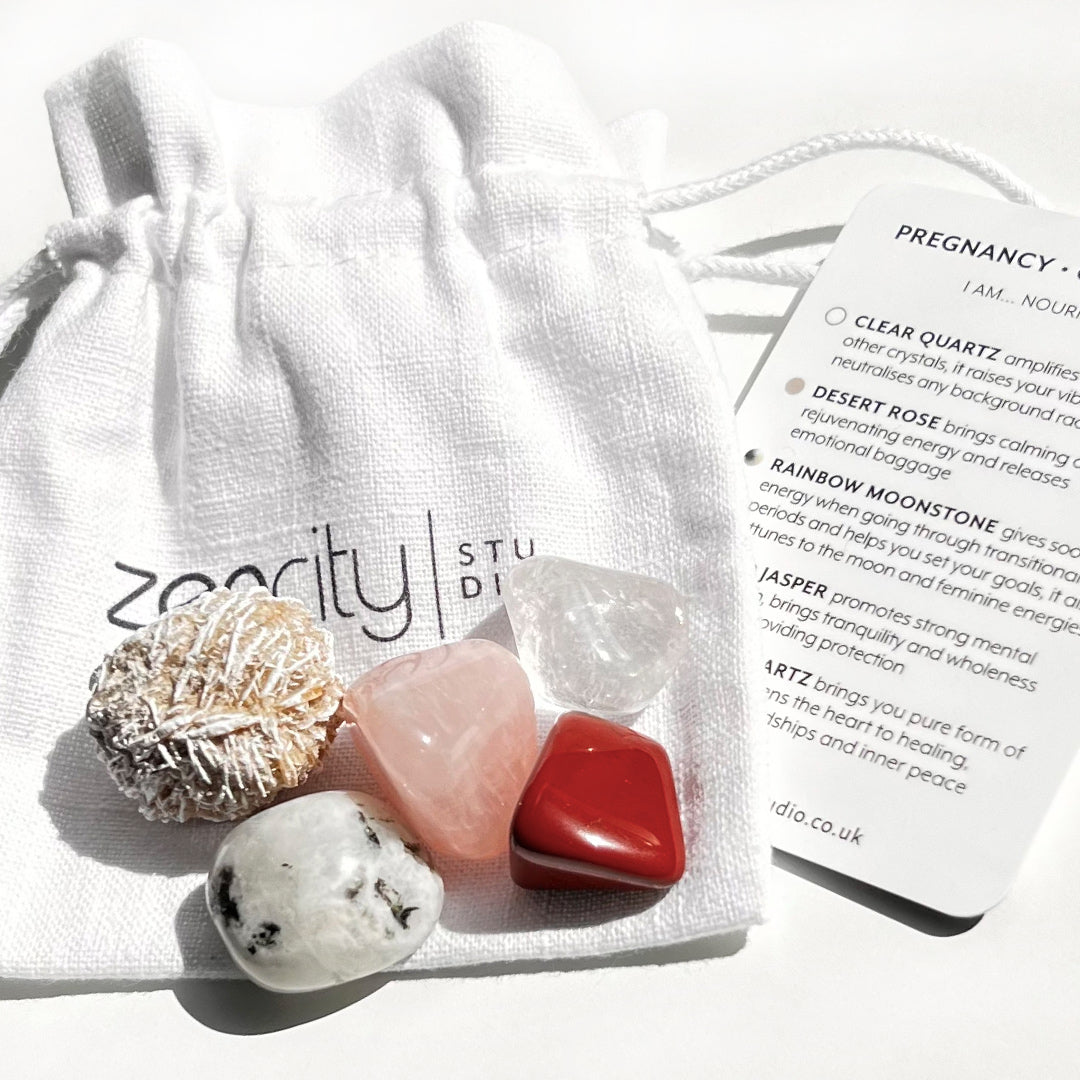 A carefully curated crystal kit, containing five crystals that work together to support your intension