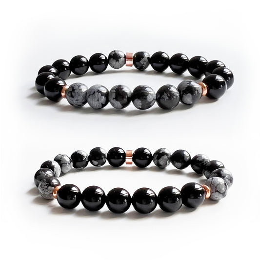 Onyx and Snowflake Obsidian crystal bracelet