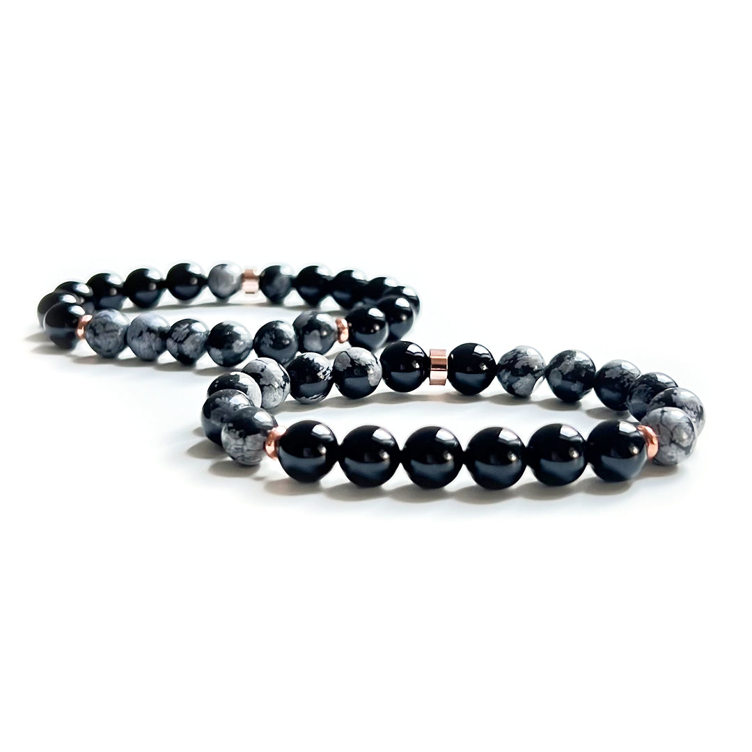 Onyx and Snowflake Obsidian crystal bracelet