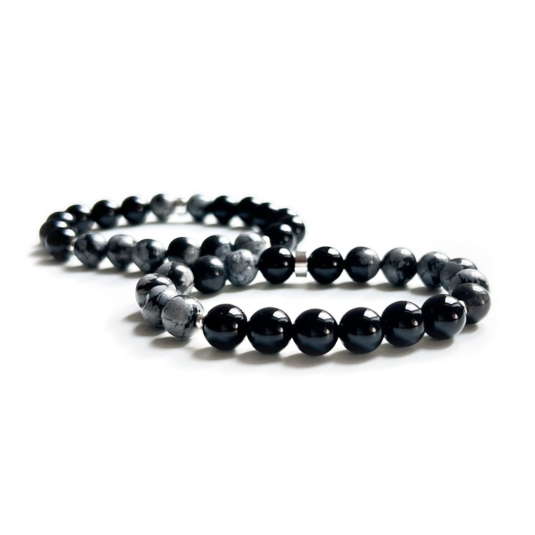 Onyx and Snowflake Obsidian crystal bracelet