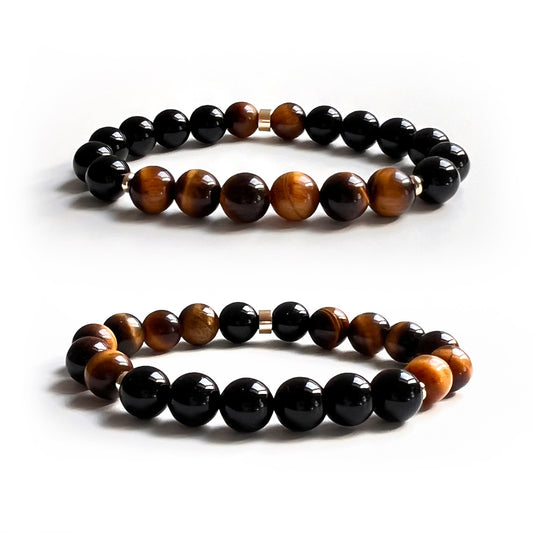 TigerEye and Onyx crystal bracelets with gold