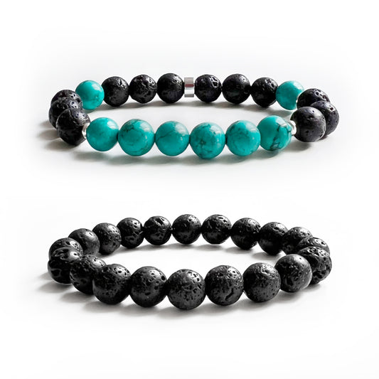 Turquoise crystal bracelet with lava stone and silver